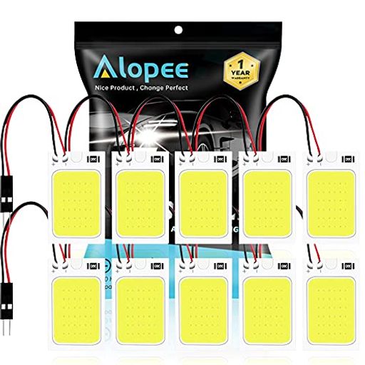 ALOPEE(10個入り)-ドームランプマップルーフシーリングライト用の明るい白色の車内照明電球、150LUMS COB 18-SMD 12V DC、10 XT10アダプターおよび10X花綱アダプター