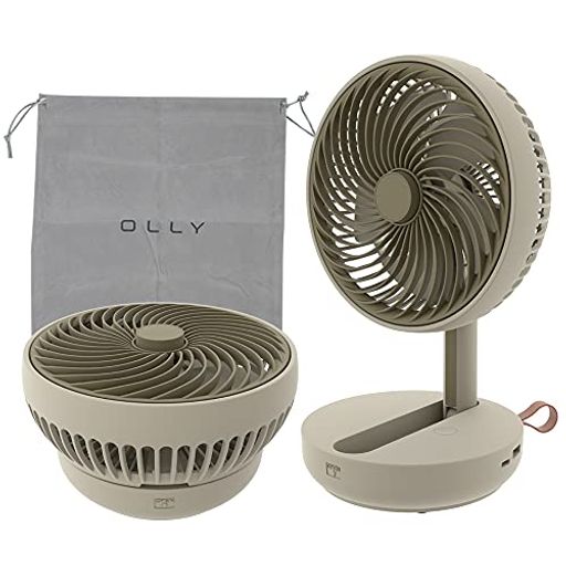 OLLY サーキュレーター 扇風機 USB充電式 最大12時間連続使用 4400MH 折りたたんでコンパクト収納 風量4段階 携帯用ポーチ付き 静音 ベージュ