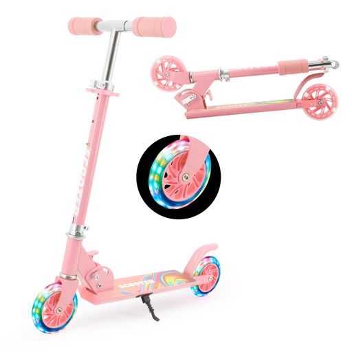 TENBOOM キックボード 子供 キッズ キッズスクーター 3~12歳子供用 2輪 LEDタイヤ 耐荷重50KG 幼児車 おもちゃ 折り畳み式 フットブレーキ ベビー プレゼントピンク