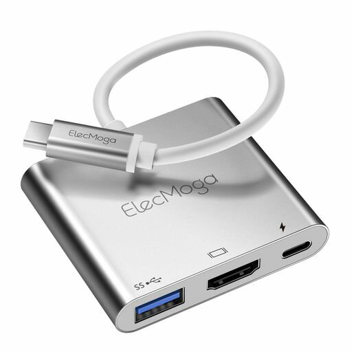 ELECMOGA TYPE-C - HDMIץ 4K USB3.0 + USB-C ®ťݡȥС MACϥ MACBOOK PRO AIR IPAD 2020 CHROMEBOOK DELL XPS ACER SAMSUNG