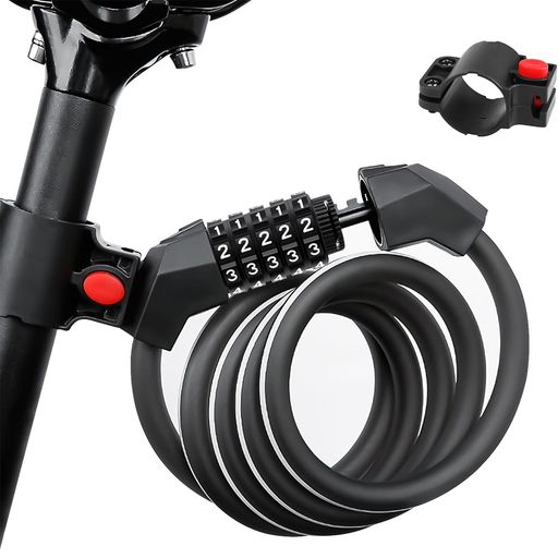 SYNTELUSA 自転車ロック バイク ワイヤー ロック ダイヤルロック ケーブルロック 5桁 パスワード自由設定 盗難防止 防水 錆びにくい 取り付けブラケットと反射ストリップ付き クロスバイク ロードバイク バイクに適用 1.8M