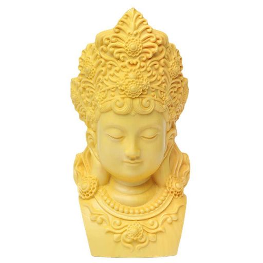 木彫り 仏像 観音菩薩像 美術品 柘植の木 菩薩像 仏頭 木彫観音 BUDDHA HEAD(高さ9CM×巾4.3CM×奥行3.5CM)