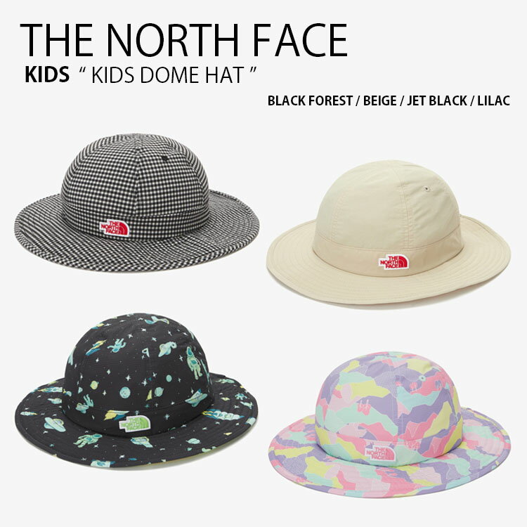 THE NORTH FACE ノースフェイス キッズ 帽子 KIDS DOME HAT キッズ ドーム ハット バケハ バケットハット サファリハット 首ひも付き ロゴ ブラック ベージュ パープル 男の子 女の子 子供用 NE3HN02R/S/T/U【中古】未使用品