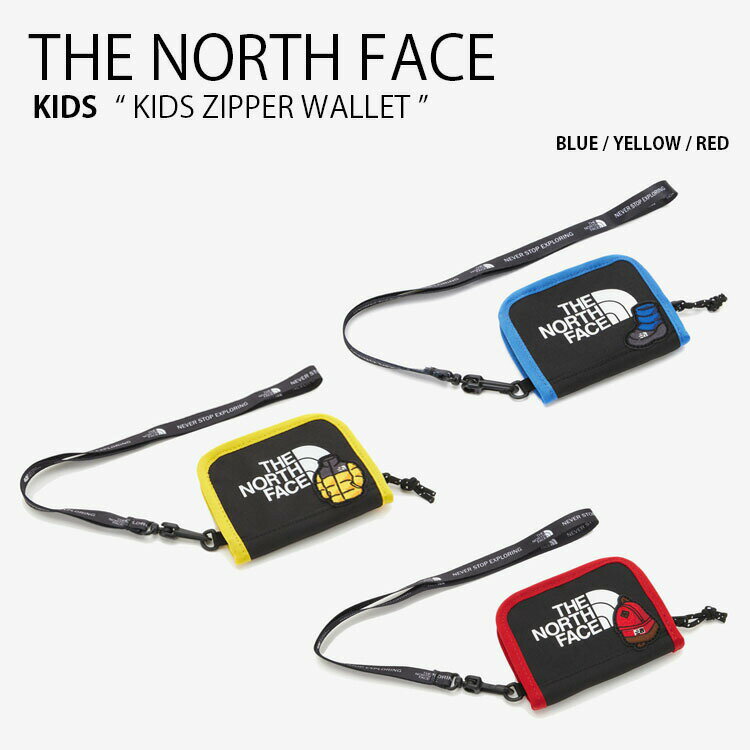 THE NORTH FACE ノースフェイス キッズ 財布 KIDS ZIPPER WALLET ジッパー ウォレット 折りたたみ コインケース ネックストラップ ロゴ ワッペン ストリート エコ ブルー イエロー レッド 子供用 男の子 女の子 NN2PN04R/S/T【中古】未使用品