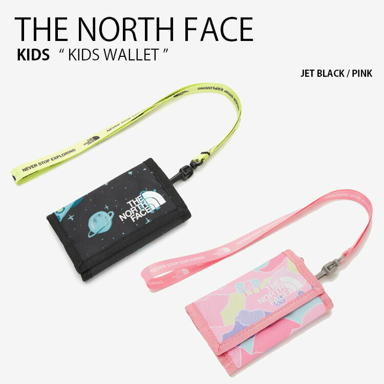 【ポイント2倍!スーパーSALE期間限定】THE NORTH FACE ノースフェイス キッズ 財布 KIDS WALLET ウォレット 折りたたみ コインケース ネックストラップ ベルクロ ロゴ ストリート エコ ブラック ピンク 子供用 男の子 女の子 NN2PN05S/U【中古】未使用品