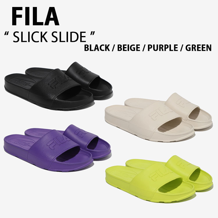 フィラ サンダル スリック スライド 商品名 : FILA SLICK SLIDE 1SM01971F フィラサンダル スポサン スライドサンダル フィラスライド スリックサンダル スリッパ ビーチサンダル ブラック アイボリー ベージュ パープル グリーン ロゴ 1SM01971F001 1SM01971F920 1SM01971F500 1SM01971F300 ブランド・メーカー：FILA 素材：EVA サイズ：22~28cm ヒール高さ：2cm カラー：BLACK / BEIGE / PURPLE / GREEN ・注意事項：モニターの発色具合により色合いが異なる場合がございます ※ご注意（ご購入の前にご一読下さい。）※ ・当ショップはWEB販売店になっており、メ-カ-等の海外倉庫と共通在庫での販売 を行なっておりますので、お取り寄せに約7-14日お時間をいただく商品がございます。 つきましては、購入後に指定頂きました日時に間に合わせることができない事もございます。 また、WEB上で「在庫あり」になっている商品につきましても、倉庫での在庫管理で欠品となってしまう場合がございます。 在庫切れ・発送遅れ等のご連絡はメールで行っておりますので、予めご了承下さい。 （欠品の場合は迅速に返金手続きをさせて頂きます。） メールをお受け取り出来ます様確認頂ければ幸いでございます。 （本サイトからのメール送信されます。ドメイン設定の際はご注意下さい） ・取り寄せ商品を多数取り扱っている為、靴箱にはダメージや走り書きがあったりします。 商品にもよりますが、多くは海外輸入商品になるため日本販売のタグ等がついていない商品もございます。 商品に関しましては全て正規品ですので、ご安心ください。 ・検品は充分に行っておりますが、万が一商品にダメージ等発見しましたら当店までご連絡下さい。 （ご使用後の交換・ご返品等はお受け致しかねます。到着後に室内にてご試着ください。） ご注文後(店舗からのご注文メール送信後)の、【ご注文キャンセル・ご交換/ご返品】には基本的に応じることが出来ません。 サイズ感などこだわりのある方は事前にお問い合わせ下さい。 誠実、また迅速に対応させて頂きます。商品紹介 フィラ サンダル スリック スライド 商品名 : FILA SLICK SLIDE 1SM01971F フィラサンダル スポサン スライドサンダル フィラスライド スリックサンダル スリッパ ビーチサンダル ブラック アイボリー ベージュ パープル グリーン ロゴ 1SM01971F001 1SM01971F920 1SM01971F500 1SM01971F300 ブランド・メーカー：FILA 素材：EVA サイズ：22~28cm ヒール高さ：2cm カラー：BLACK / BEIGE / PURPLE / GREEN ・注意事項：モニターの発色具合により色合いが異なる場合がございます ※ご注意（ご購入の前にご一読下さい。）※ ・当ショップはWEB販売店になっており、メ-カ-等の海外倉庫と共通在庫での販売 を行なっておりますので、お取り寄せに約7-14日お時間をいただく商品がございます。 つきましては、購入後に指定頂きました日時に間に合わせることができない事もございます。 また、WEB上で「在庫あり」になっている商品につきましても、倉庫での在庫管理で欠品となってしまう場合がございます。 在庫切れ・発送遅れ等のご連絡はメールで行っておりますので、予めご了承下さい。 （欠品の場合は迅速に返金手続きをさせて頂きます。） メールをお受け取り出来ます様確認頂ければ幸いでございます。 （本サイトからのメール送信されます。ドメイン設定の際はご注意下さい） ・取り寄せ商品を多数取り扱っている為、靴箱にはダメージや走り書きがあったりします。 商品にもよりますが、多くは海外輸入商品になるため日本販売のタグ等がついていない商品もございます。 商品に関しましては全て正規品ですので、ご安心ください。 ・検品は充分に行っておりますが、万が一商品にダメージ等発見しましたら当店までご連絡下さい。 （ご使用後の不備が発覚致しました場合は交換・返品等にはご対応いたしかねます） ご注文後(店舗からのご注文メール送信後)の、【ご注文キャンセル・ご交換/ご返品】には基本的に応じることが出来ません。 サイズ選択や商品詳細などで ご質問やご不明な点や商品のこだわりのある方は事前にお問い合わせ下さい。