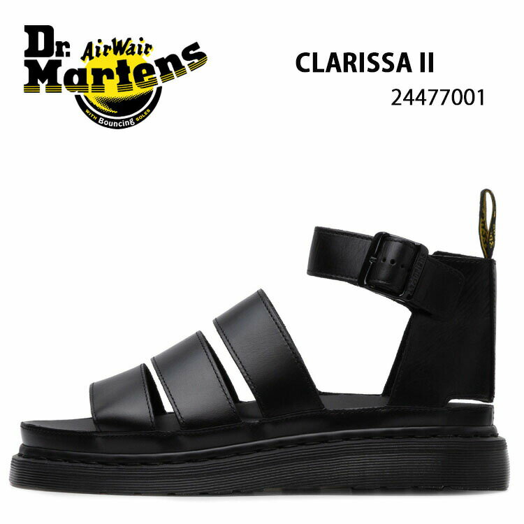 商品名：Dr.Martens CLARISSA II 24477001 ドクターマーチン クラリッサ 2 24477001 ストラップサンダル ブラック 黒色 ドクターマーチンのベストセラークラリッサで後軸のレザーパターンを変形して快適さをアップグレードしました。 オールブラックウェルトステッチとバックルでシンプルでモダンさを強調した。 フォーマルなスラックスからカジュアルなデニムジーン、ショートパンツまで様々な演出が可能なアイテムブランドの革は光沢があり、耐久性に優れたプレミアムレザーです。 COLOR：BLACK(ブラック) アッパー素材：BRANDO ブランド・メーカー：Dr.Martens 素材：レザー 合成繊維 etc... サイズ：22cm〜28cm ・注意事項：モニターの発色具合により色合いが異なる場合がございます ※ご注意（ご購入の前にご一読下さい。）※ ・当ショップはWEB販売店になっており、メ-カ-等の海外倉庫と共通在庫での販売 を行なっておりますので、お取り寄せに約7-14日お時間をいただく商品がございます。 つきましては、購入後に指定頂きました日時に間に合わせることができない事もございます。 また、WEB上で「在庫あり」になっている商品につきましても、倉庫での在庫管理で欠品となってしまう場合がございます。 在庫切れ・発送遅れ等のご連絡はメールで行っておりますので、予めご了承下さい。 （欠品の場合は迅速に返金手続きをさせて頂きます。） メールをお受け取り出来ます様確認頂ければ幸いでございます。 （本サイトからのメール送信されます。ドメイン設定の際はご注意下さい） ・取り寄せ商品を多数取り扱っている為、靴箱にはダメージや走り書きがあったりします。 商品にもよりますが、多くは海外輸入商品になるため日本販売のタグ等がついていない商品もございます。 商品に関しましては全て正規品ですので、ご安心ください。 ・検品は充分に行っておりますが、万が一商品にダメージ等発見しましたら当店までご連絡下さい。 （ご使用後の不備が発覚致しました場合は交換・返品等にはご対応いたしかねます） ご注文後(店舗からのご注文メール送信後)の、【ご注文キャンセル・ご交換/ご返品】には基本的に応じることが出来ません。 サイズ選択や商品詳細などで ご質問やご不明な点や商品のこだわりのある方は事前にお問い合わせ下さい。商品紹介 商品名：Dr.Martens CLARISSA II 24477001 ドクターマーチン クラリッサ 2 24477001 ストラップサンダル ブラック 黒色 ドクターマーチンのベストセラークラリッサで後軸のレザーパターンを変形して快適さをアップグレードしました。 オールブラックウェルトステッチとバックルでシンプルでモダンさを強調した。 フォーマルなスラックスからカジュアルなデニムジーン、ショートパンツまで様々な演出が可能なアイテムブランドの革は光沢があり、耐久性に優れたプレミアムレザーです。 COLOR：BLACK(ブラック) アッパー素材：BRANDO ブランド・メーカー：Dr.Martens 素材：レザー 合成繊維 etc... サイズ：22cm〜28cm ・注意事項：モニターの発色具合により色合いが異なる場合がございます ※ご注意（ご購入の前にご一読下さい。）※ ・当ショップはWEB販売店になっており、メ-カ-等の海外倉庫と共通在庫での販売 を行なっておりますので、お取り寄せに約7-14日お時間をいただく商品がございます。 つきましては、購入後に指定頂きました日時に間に合わせることができない事もございます。 また、WEB上で「在庫あり」になっている商品につきましても、倉庫での在庫管理で欠品となってしまう場合がございます。 在庫切れ・発送遅れ等のご連絡はメールで行っておりますので、予めご了承下さい。 （欠品の場合は迅速に返金手続きをさせて頂きます。） メールをお受け取り出来ます様確認頂ければ幸いでございます。 （本サイトからのメール送信されます。ドメイン設定の際はご注意下さい） ・取り寄せ商品を多数取り扱っている為、靴箱にはダメージや走り書きがあったりします。 商品にもよりますが、多くは海外輸入商品になるため日本販売のタグ等がついていない商品もございます。 商品に関しましては全て正規品ですので、ご安心ください。 ・検品は充分に行っておりますが、万が一商品にダメージ等発見しましたら当店までご連絡下さい。 （ご使用後の不備が発覚致しました場合は交換・返品等にはご対応いたしかねます） ご注文後(店舗からのご注文メール送信後)の、【ご注文キャンセル・ご交換/ご返品】には基本的に応じることが出来ません。 サイズ選択や商品詳細などで ご質問やご不明な点や商品のこだわりのある方は事前にお問い合わせ下さい。