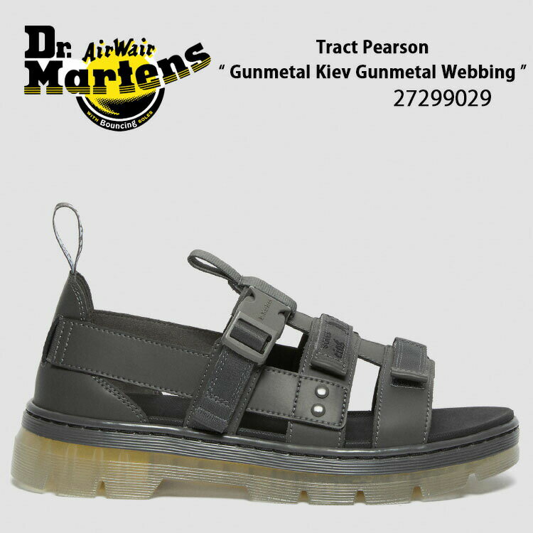 Dr.Martens ドクターマーチン サンダル ストラップサンダル Pearson Gunmetal Kiev Gunmetal Webbing 27299029 ペアソン ガンメタル グレー レザーサンダル ラバーソール サイズ調整 メンズ 男性用【中古】未使用品