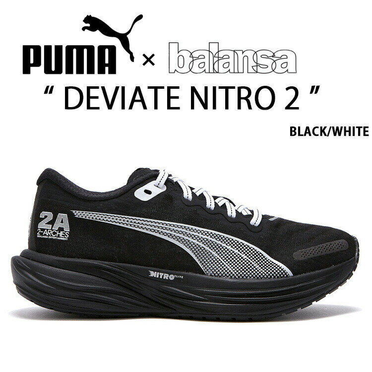 PUMA プーマ スニーカー balansa DEVIATE NITRO 2 BLACK WHITE PKI37918302 ディビエイトニトロ2 ランニングシューズ コラボ コラボスニーカー コラボシューズ 韓国 レディース【中古】未使用品