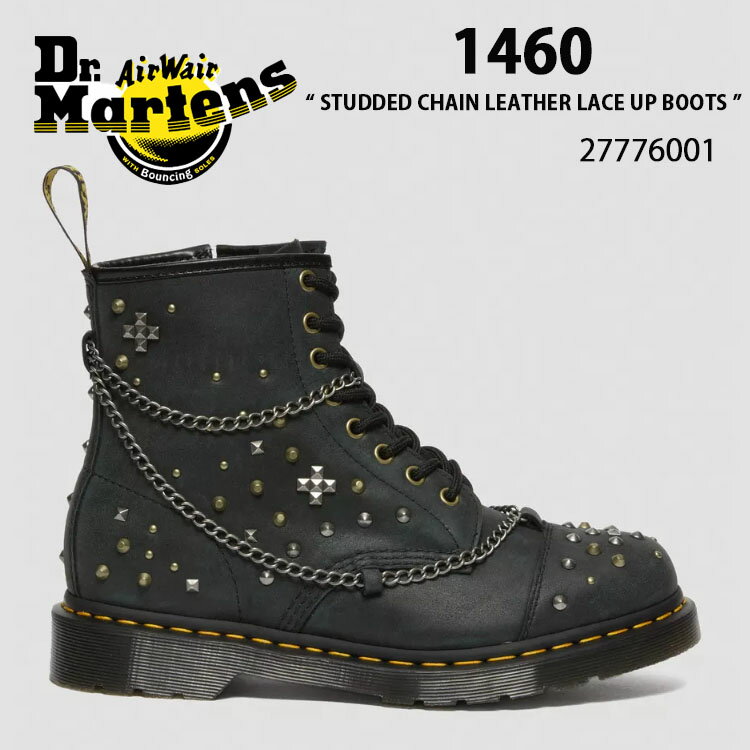 Dr.Martens ドクターマーチン 8ホールブーツ レザー 1460 STUDDED CHAIN LEATHER LACE UP BOOTS 27776001 BLACK UTILITY ブラック スタッズ 鋲 チェーン レザー シューズ レディース 女性用【中古】未使用品