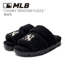 MLB エムエルビー ミュール MLB CHUNKY TWOSTRAP FLEECE BLACK チャンキー ツーストラップ フリース ボア シューズ スリッパ...