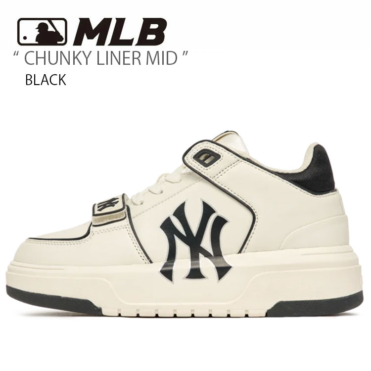 MLB エムエルビー スニーカー MLB CHUNKY LINER MID チャンキー ライナー ミッド ヤンキース シューズ 厚底スニーカー ホワイト ブラック メンズ レディース 男女兼用 男性用 女性用 3ASXLMB3N-50BKS【中古】未使用品