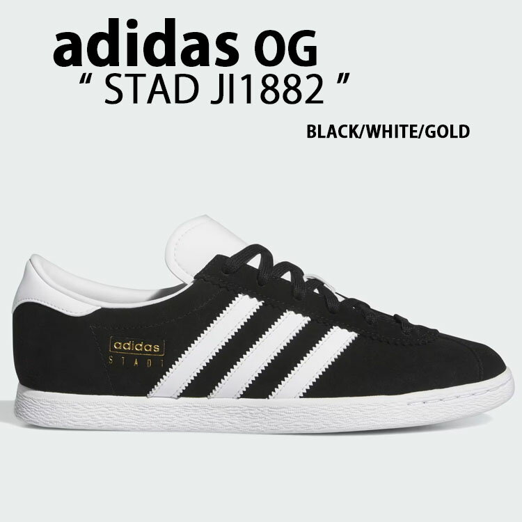 adidas Originals アディダス オリジナルス スニーカー STADT シュタット JI1882 CORE BLACK WHITE GOLD スリーストライプ シューズ スエード レザー コアブラック ホワイト クラシック メンズ レディース【中古】未使用品