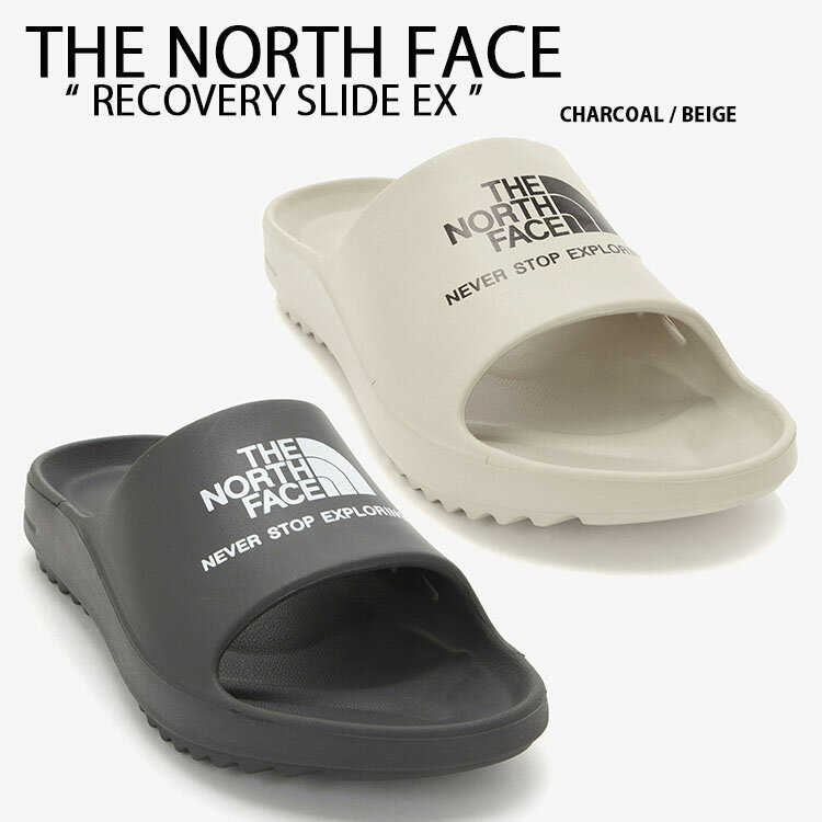 【ポイント2倍!】THE NORTH FACE ノースフェイス サンダル RECOVERY SLIDE EX 一体型サンダル 一体形成 リカバリー スライド シャワーサンダル スライドサンダル スリッパー ビッグ ロゴ WHITELABEL チャコール ベージュ メンズ レディース NS98N11【中古】未使用品