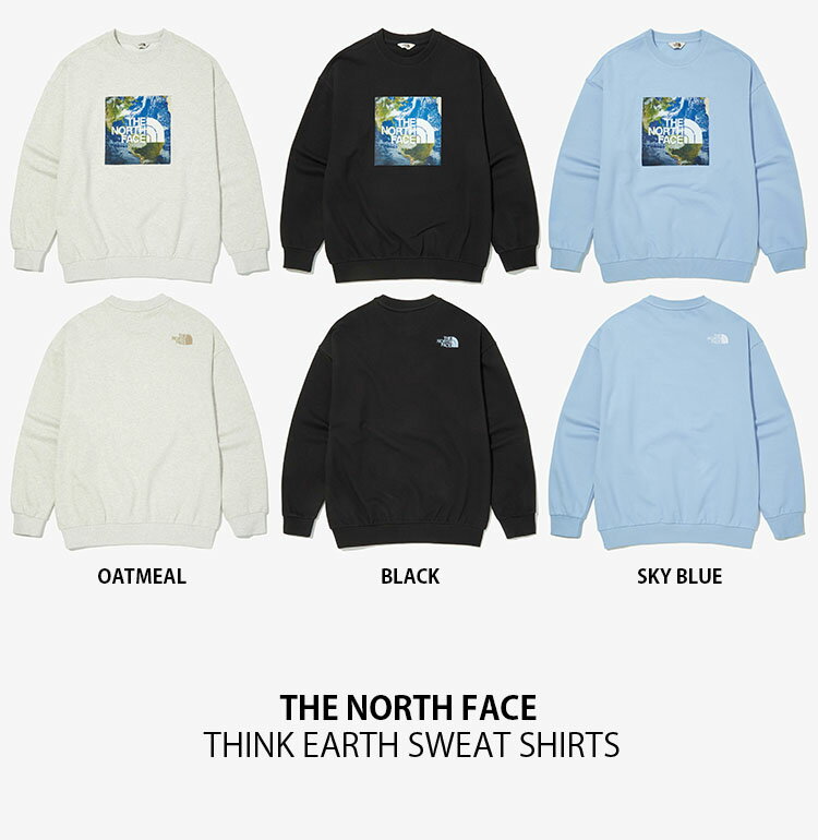 THE NORTH FACE ノースフェイス スウェット THINK EARTH SWEATSHIRTS シンクアース エコ ロゴ トレーナー オーバーサイズ ビッグシルエット ブラック ベージュ ブルー メンズ レディース NM5MN01K NM5MN01J/L【中古】未使用品