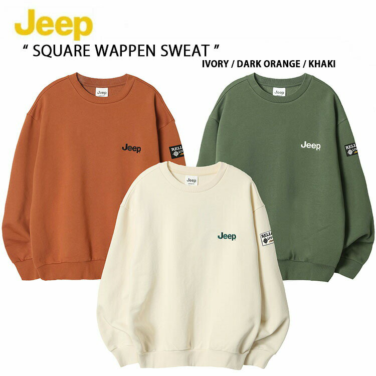 Jeep ジープ スウェット トレーナー SQUARE WAPPEN SWEAT スクエア ワッペン ルーズフィット ルーズシルエット アイボリー カーキ オレンジ メンズ レディース 男女共用 男性用 女性用 JM5TSU842未使用品