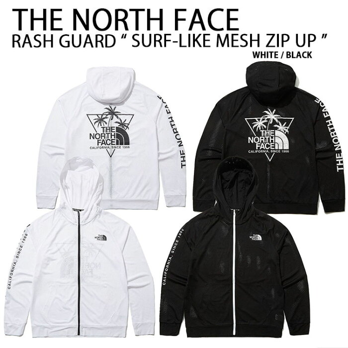 THE NORTH FACE ノースフェイス ラッシュガード SURF-LIKE MESH ZIP UP パーカー ジップアップ UVカット UVカット 長袖 ロングスリーブ WHITELABEL ブラック ホワイト メンズ レディース NJ5JL09J/K【中古】未使用品