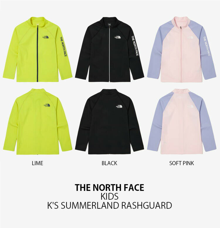 THE NORTH FACE ノースフェイス キッズ ラッシュガード K'S SUMMERLAND RASHGUARD サマーランド UVカット 長袖 ロングスリーブ ジップアップ 水着 スタンドネック グリーン ブラック ピンク 子供用 男の子 女の子 NJ5JN04S/T/U【中古】未使用品