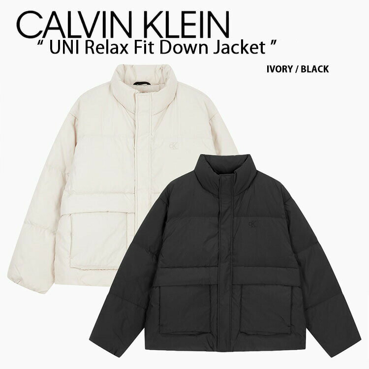 Calvin Klein カルバンクライン ダウンジャケット UNISEX RELAX FIT DOWN JACKET CK ダウン ジャケット ロゴ BLACK IVORY リラックスフィット オーバーフィット ブラック アイボリー J400217【中古】未使用品