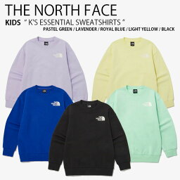 THE NORTH FACE ノースフェイス キッズ スウェット K'S ESSENTIAL SWEATSHIRTS エッセンシャル スウェットシャツ 長袖 トレーナー プルオーバー ラウンドネック グリーン パープル ブルー イエロー ブラック 男の子 女の子 子供用 NM5MP02S/T/U/V/W【中古】未使用品