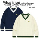 What it isnt Mark Gonzales マークゴンザレス スクールニット カレッジニット ANGEL CLASSIC V-NECK KINIT スクールセーター ニット 韓国ファッション IVORY NAVY ワットイットイズント メンズ レディース MG2301KT03【中古】未使用品