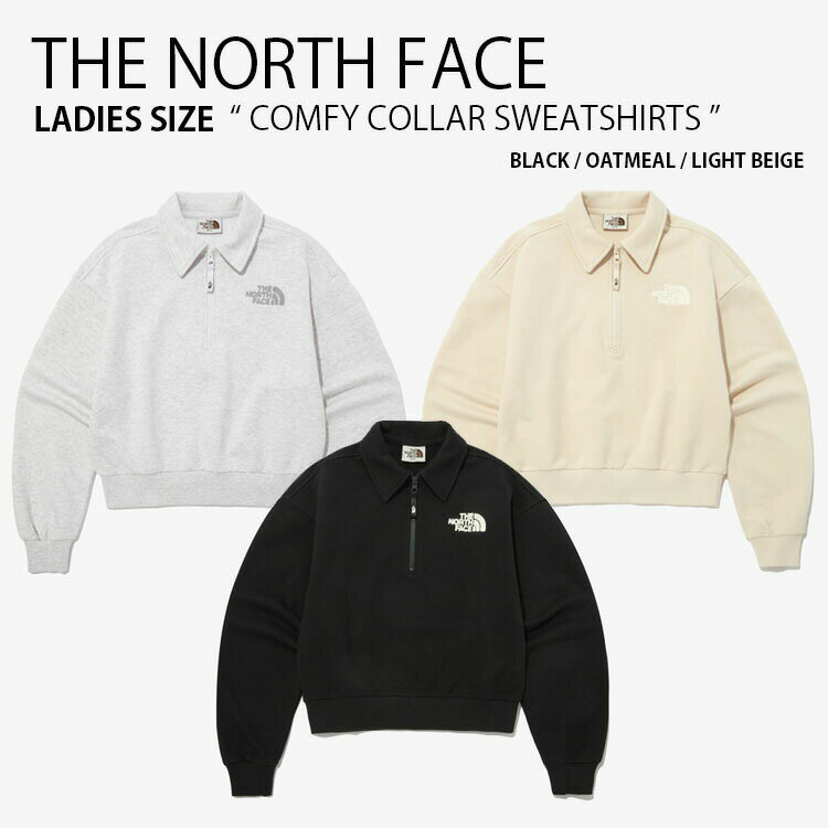 THE NORTH FACE ノースフェイス レディース スウェット COMFY COLLAR SWEATSHIRTS コンフィ カラー スウェットシャツ トレーナー 長袖 プルオーバー ハーフジップ ブラック グレー ベージュ WHITELABEL 女性用 NM5MP02J/K/L【中古】未使用品