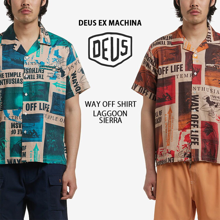 Deus Ex Machina デウスエクスマキナ プリントシャツ WAY OFF SHIRT カジュアルシャツ アロハシャツ BLUE ORANGE 半袖シャツ 柄シャツ メンズ レディース グラフィックシャツ【中古】未使用品