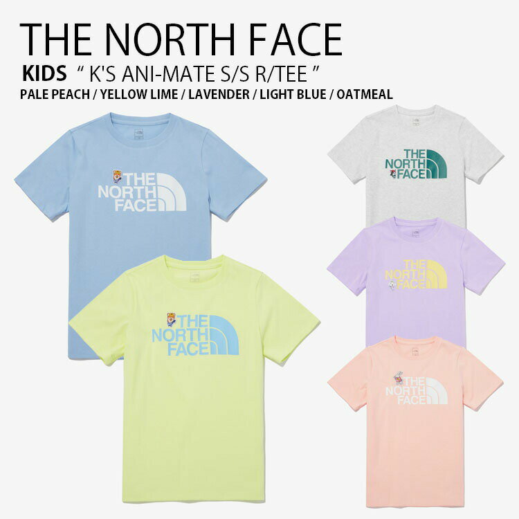 THE NORTH FACE ノースフェイス キッズ Tシャツ K'S ANI-MATE S/S R/TEE アニマルメイト ショートスリーブ ティーシャツ 半袖 カットソー クルーネック ピンク イエロー パープル ブルー グレー 男の子 女の子 子供用 NT7UP01S/T/U/V/W【中古】未使用品