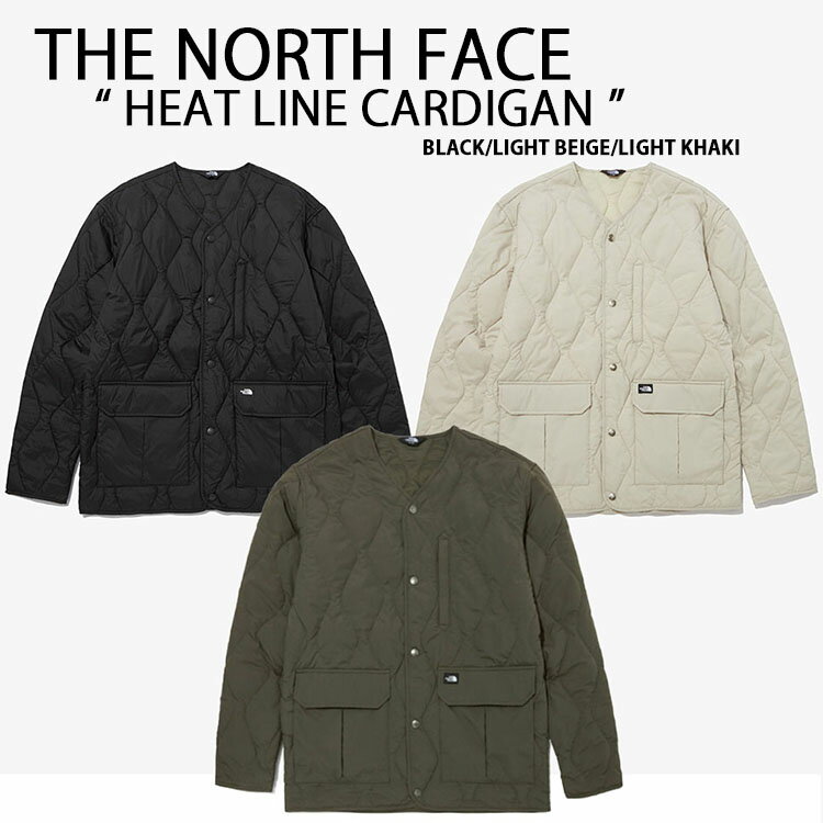 THE NORTH FACE ノースフェイス キルティングジャケット HEAT LINE CARDIGAN カーディガン ノーカラージャケット BEIGE BLACK KHAKI 襟無しジャケット Vネック 前ボタン ボタン開閉 スナップボタン メンズ レディース NJ3NP52A/B NJ3NN02A/B/C【中古】未使用品