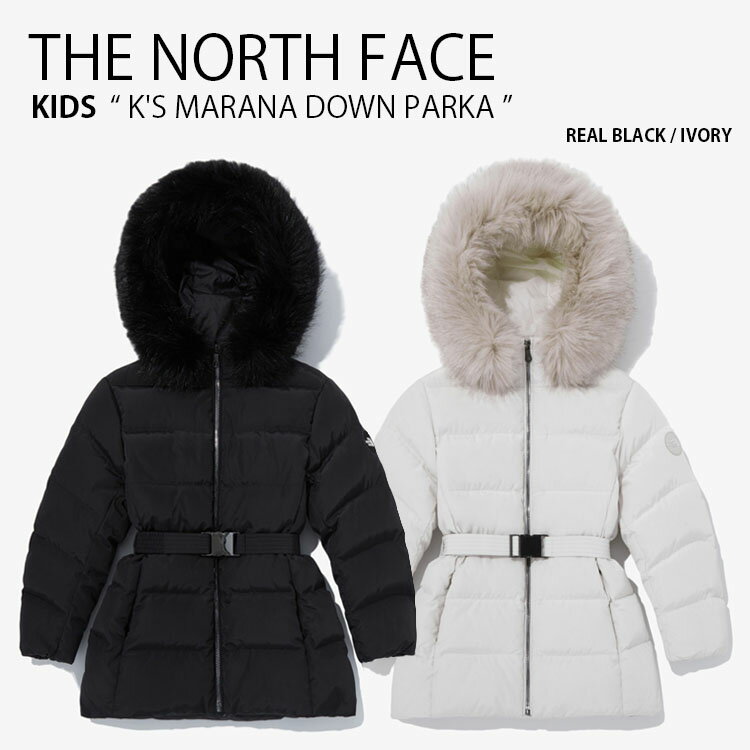 THE NORTH FACE ノースフェイス キッズ ダウンジャケット K'S MARANA DOWN PARKA マラナ ダウン パーカー ジャケット ジップアップ フーディ ロゴ カジュアル ストリート ブラック アイボリー 女の子 子供用 NJ1DQ61S/T【中古】未使用品