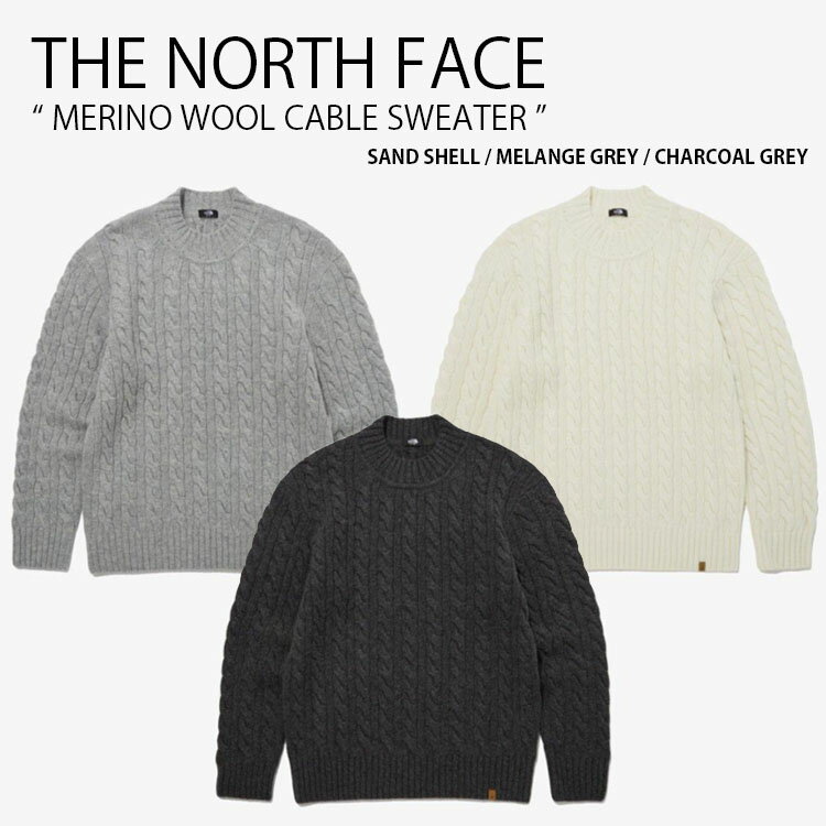 THE NORTH FACE ノースフェイス ニット MERINO WOOL CABLE SWEATER メリノ ウール ケーブル セーター 長袖 ロゴ カジュアル ストリート アイボリー グレー メンズ レディース 男性用 女性用 男女共用 NT7AP50A/B/C【中古】未使用品