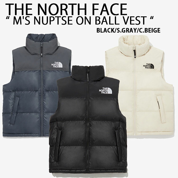 THE NORTH FACE ノースフェイス ダウンベスト M'S NUPTSE ON BALL VEST パディングベスト GRAY CREAM BLACK ...