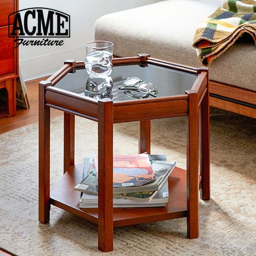 ACME Furniture アクメファニチャー BROOKS HEXAGON TABLE BLACK GLASS ブルックス ヘキサゴンテーブル ブラックガラス サイドテーブル おしゃれ ガラス ブラックガラス ナイトテーブル テーブ…