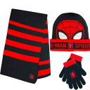 スパイダーマン 帽子 子供 毛糸 手袋 マフラー 3点セット マーベル ポンポンビーニー スノーグローブ ウィンターハット ウォーム レッド/ブラック 通常便は送料無料