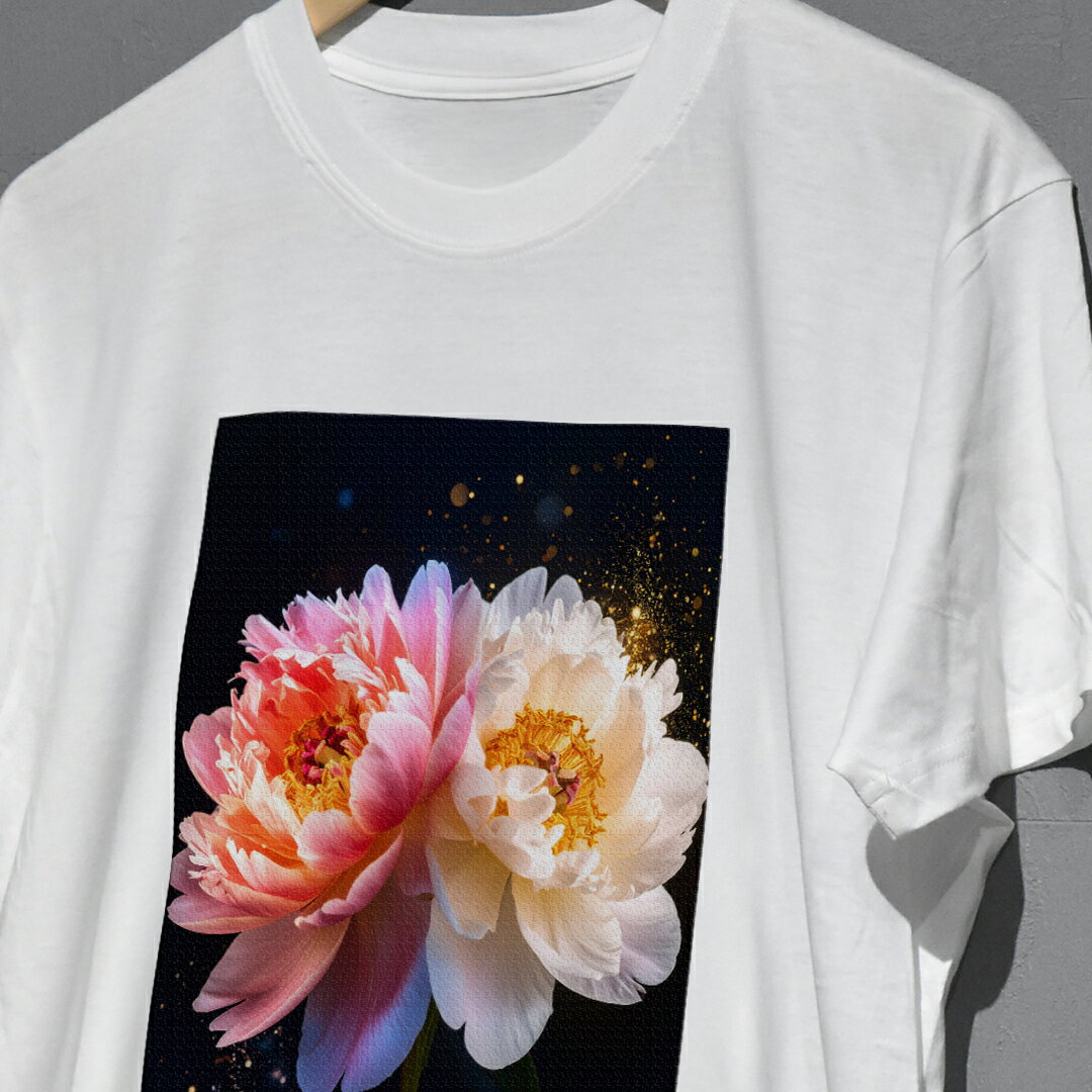 Rakuten - シックで綺麗めな牡丹デザインのプリント Tシャツ 名入れも可！親子でお揃いコーデが出来るプリントTシャツ 半袖 長袖 コットン ペアルック/リンクコーデ/キッズ/ジュニア/メンズ/レディース 90 100 110 120 130 140 150 160 S M L XL