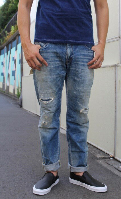 BLUE WAY(ブルーウェイ)VINTAGE STRAIGHT DENIM CRASH REPAIR(ヴィンテージストレートデニム クラッシュリペア加工)カイハラ製 13.5oz国産デニム【日本製/送料無料】