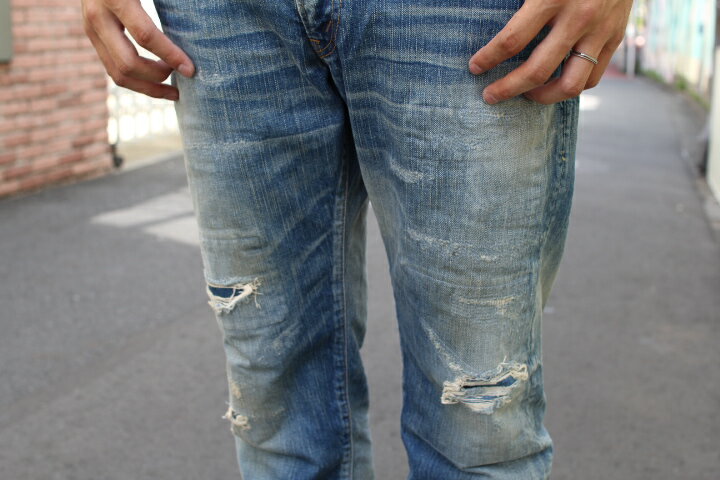 BLUE WAY(ブルーウェイ)VINTAGE STRAIGHT DENIM CRASH REPAIR(ヴィンテージストレートデニム クラッシュリペア加工)カイハラ製 13.5oz国産デニム【日本製/送料無料】