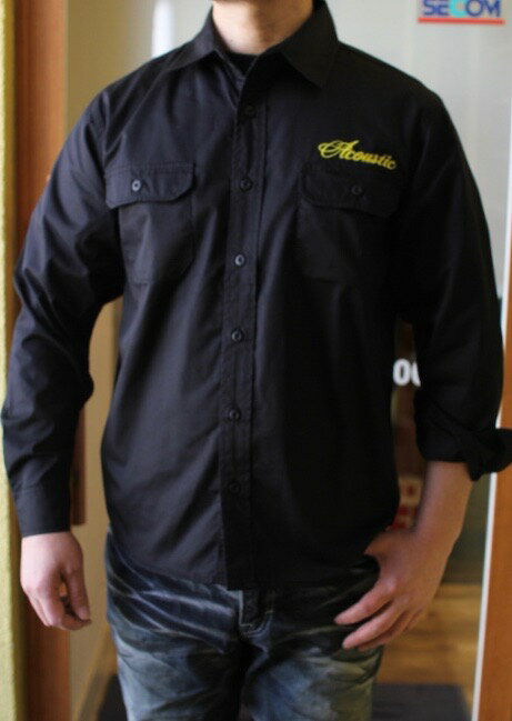 ACOUSTIC(アコースティック)BLACK WORK SHIRTS(ブラック 長袖ワークシャツ)エイジングも楽しめる頑丈な長袖シャツ メンズ長袖シャツ 大きなサイズあり