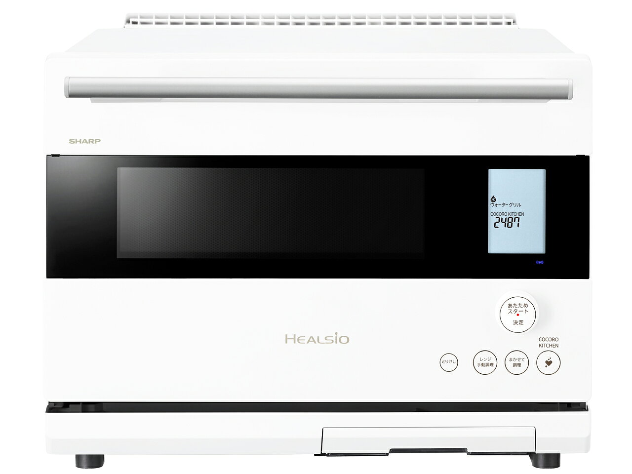 シャープ ウォーターオーブン ヘルシオ AX-RS1D-W（マットホワイト） 30L・2段調理 【商品特徴】 過熱水蒸気で食材のおいしさを引き出す「ヘルシオ」。 30Lの大容量で、2段調理にも対応しています。 「まかせて調理」に対応し、食材を角皿に並べておまかせで調理できます。 さらに、無線LAN機能を搭載し、スマートフォンとの連携や「クックトーク」にも対応しています。 64眼赤外線ムーブセンサー、らくチン！（絶対湿度）センサー、温度センサーを搭載し、食品の状態を見極めながら加熱します。 【主な仕様】 メーカー：シャープ（SHARP） 商品名：ウォーターオーブン ヘルシオ 型番：AX-RS1D-W カラー：マットホワイト JAN：4550556206815 総庫内容量：30L 調理段数：2段 加熱方式：過熱水蒸気（ヘルシオエンジン）・2段熱風コンベクション オーブン温度：100～250・300℃ レンジ出力：1,000W・600W・500W・200W相当 自動メニュー数：150 レシピ数：177 庫内有効寸法：約幅395×奥行310×高さ225mm 外形寸法：約幅500×奥行435×高さ390mm ハンドル含む奥行：約485mm 質量：約21kg 電源：AC100V（50Hz-60Hz共用） 【搭載センサー】 64眼赤外線ムーブセンサー らくチン！（絶対湿度）センサー 温度センサー 【主な機能】 ・過熱水蒸気調理 ・2段調理 ・まかせて調理 ・クックトーク ・無線LAN機能 ・冷凍食品あたため ・2品同時あたため ・自動トースト ・自動お手入れ ・脱臭 【付属品】 調理網1枚、ワイド角皿2枚、ヘルシオトレー1枚、メニュー集、取扱説明書 【発送について】 自社発送の商品です。 商品はメーカー梱包箱のまま発送いたします。 輸送中に外箱へ多少の擦れ・へこみ・傷などが生じる場合がございます。