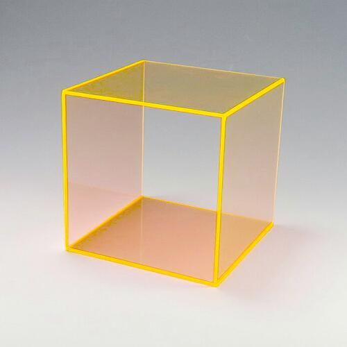 アクリル ボックス 蛍光オレンジ 透明 100×100×100mm 背面なし キューブ オープンラック シェルフ ディ..