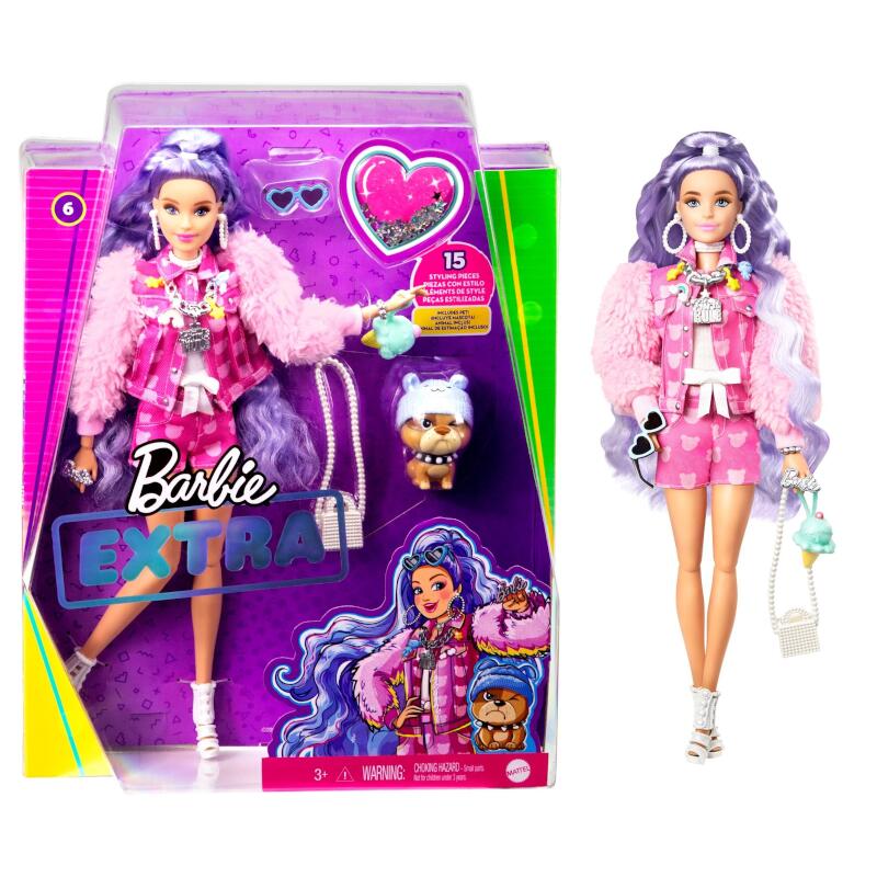 バービー ファッションアップ シャイニーブルーヘア GXF08 Barbie Extra doll Mattel マテル製 エキストラ エクストラ シリーズ おもちゃ 着せ替え人形 関節が曲がる 可動関節 shiny blue hair ブルー ヘアー ペット pet 犬つき