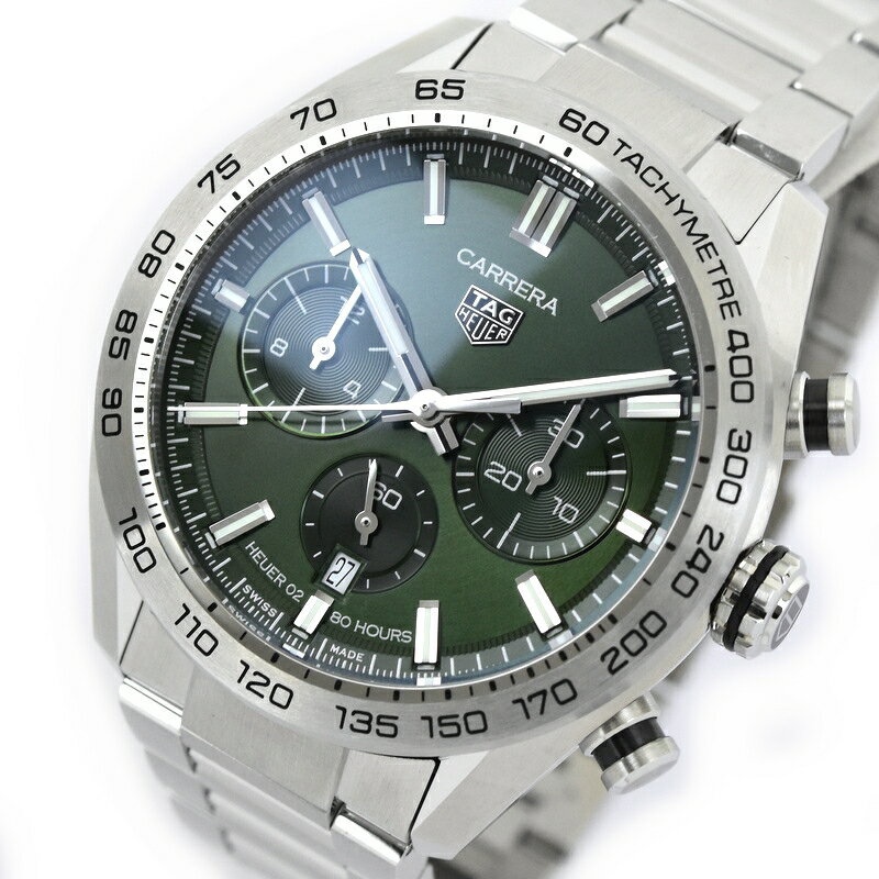 タグホイヤー 腕時計 メンズ カレラ キャリバーホイヤー02 スポーツクロノグラフ CBN2A10.BA0643 グリーン文字盤 44mm SS AT デイト 時計 アクトワン【中古】