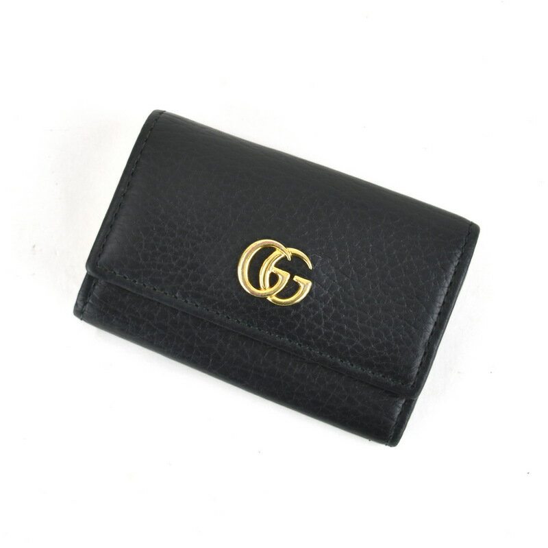 グッチ キーケース ダブルG 456118 6連 三つ折り 折りたたみ メンズ レディース レザー ブラック 収納ポケット アクトワン【中古】