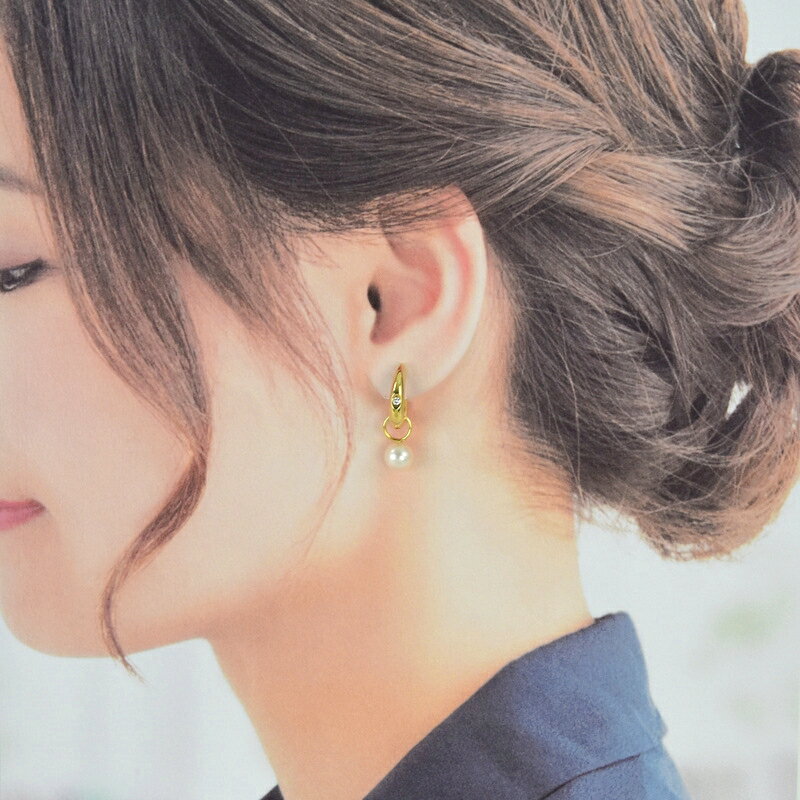 ミキモト イヤリング パール 7.7mm 7.8mm ダイヤ フープイヤリング K18YG 2WAY 2個 レディース ジュエリー アクトワン【中古】