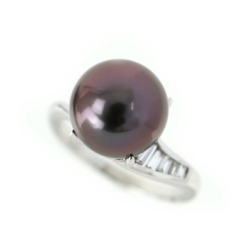 Rakuten - 指輪 レディース プラチナ900 ブラックパール 10.4mm パールリング 12号 ダイヤ 0.13ct 5.7g Pt900 ファッションリング ジュエリー アクトワン【中古】