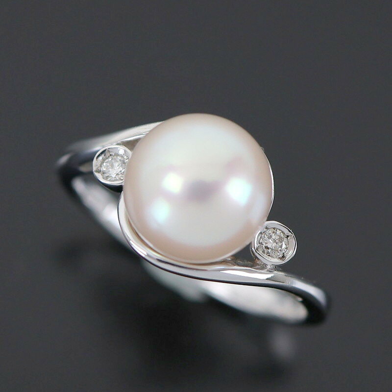 Rakuten - 指輪 レディース 18金 花珠真珠 8.7mm ダイヤ 0.04ct 4.2g K18WG ホワイトゴールド ファッションリング 12号 鑑別書付き ジュエリー アクトワン【中古】