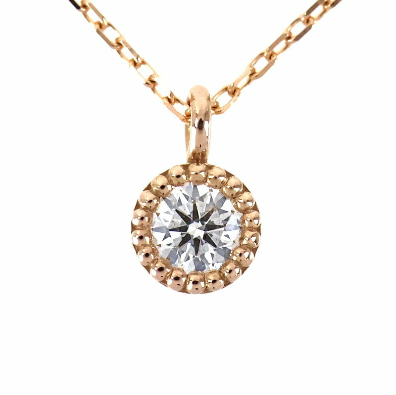 Rakuten - ダイヤモンド ネックレス K18PG 一粒ダイヤ 0.12ct 40cm ドット枠 ジュエリー レディース アクトワン【中古】
