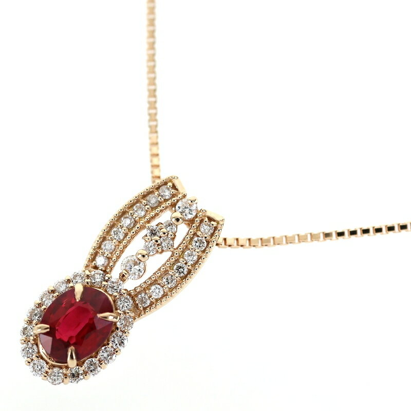 Rakuten - ネックレス レディース 18金 K18PG ピンクゴールド ルビー 0.49ct ダイヤ 0.20ct 45cm アジャスター付き デザインネックレス ジュエリー アクトワン【中古】