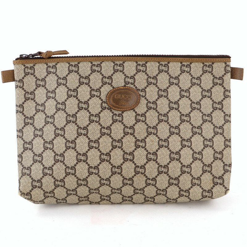グッチ セカンドバッグ レディース ポーチ オールドグッチ GGプラス PVC×レザー ベージュ×ブラウン ヴィンテージ アクトワン【中古】