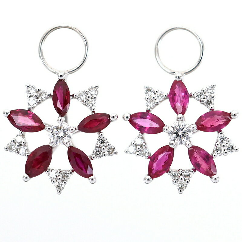 ピアスチャーム レディース ルビー 各0.60ct ダイヤモンド 各0.13ct 18k 18金 ホワイトゴールド チャームのみ 2個セット ジュエリー レディース アクトワン【中古】